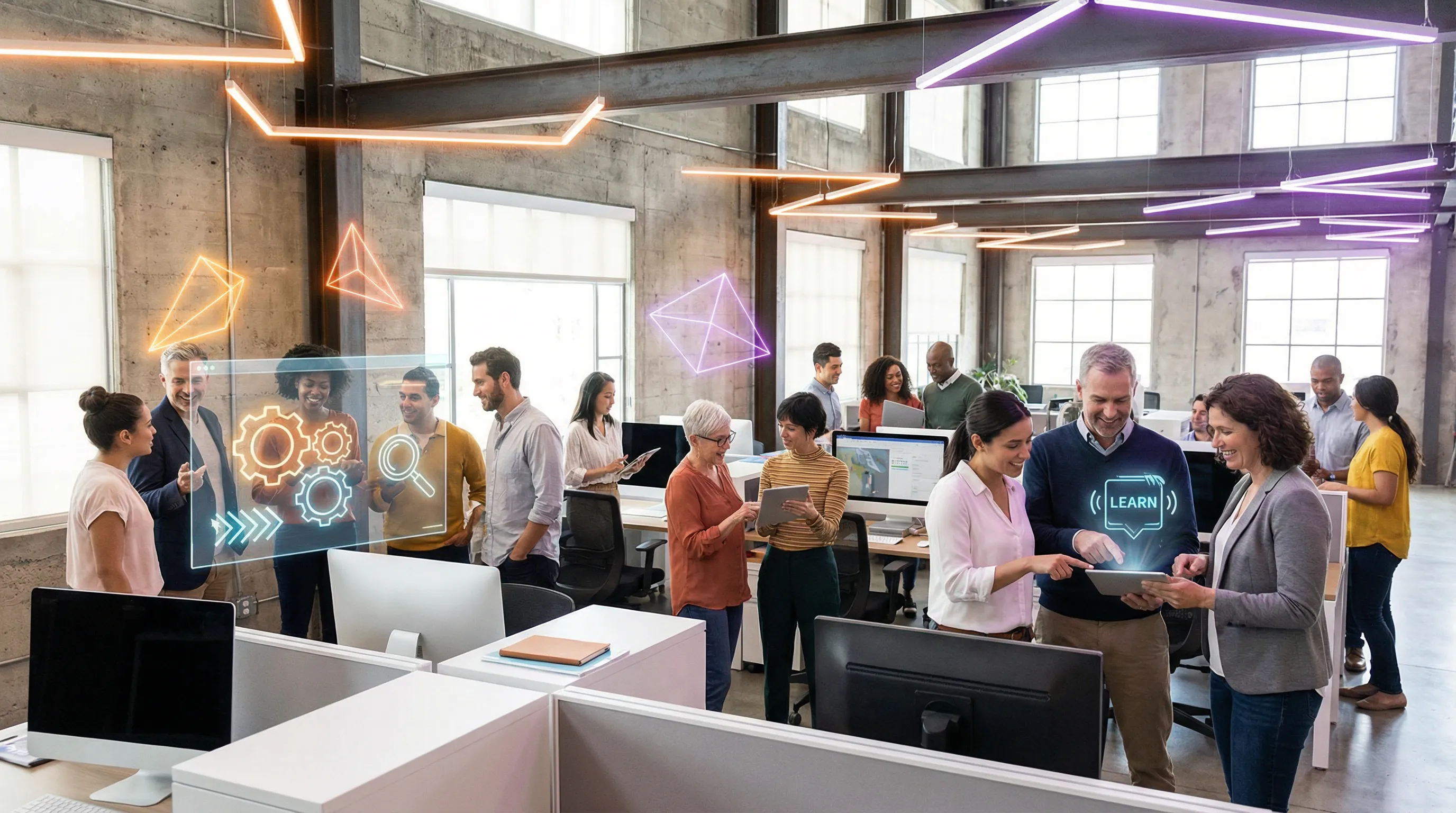 Equipe colaborando em ambiente moderno